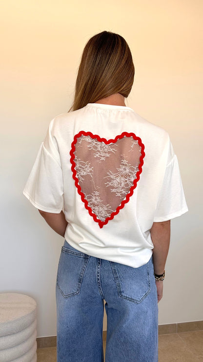 T-shirt cœur dentelle blanc