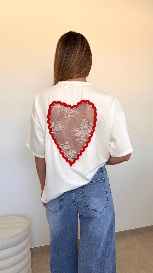 T-shirt cœur dentelle blanc