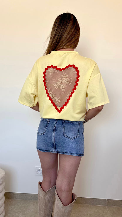 T-shirt cœur dentelle